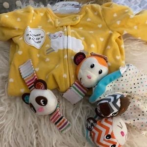 NWT newborn sleeper and wrist and foot rattles.